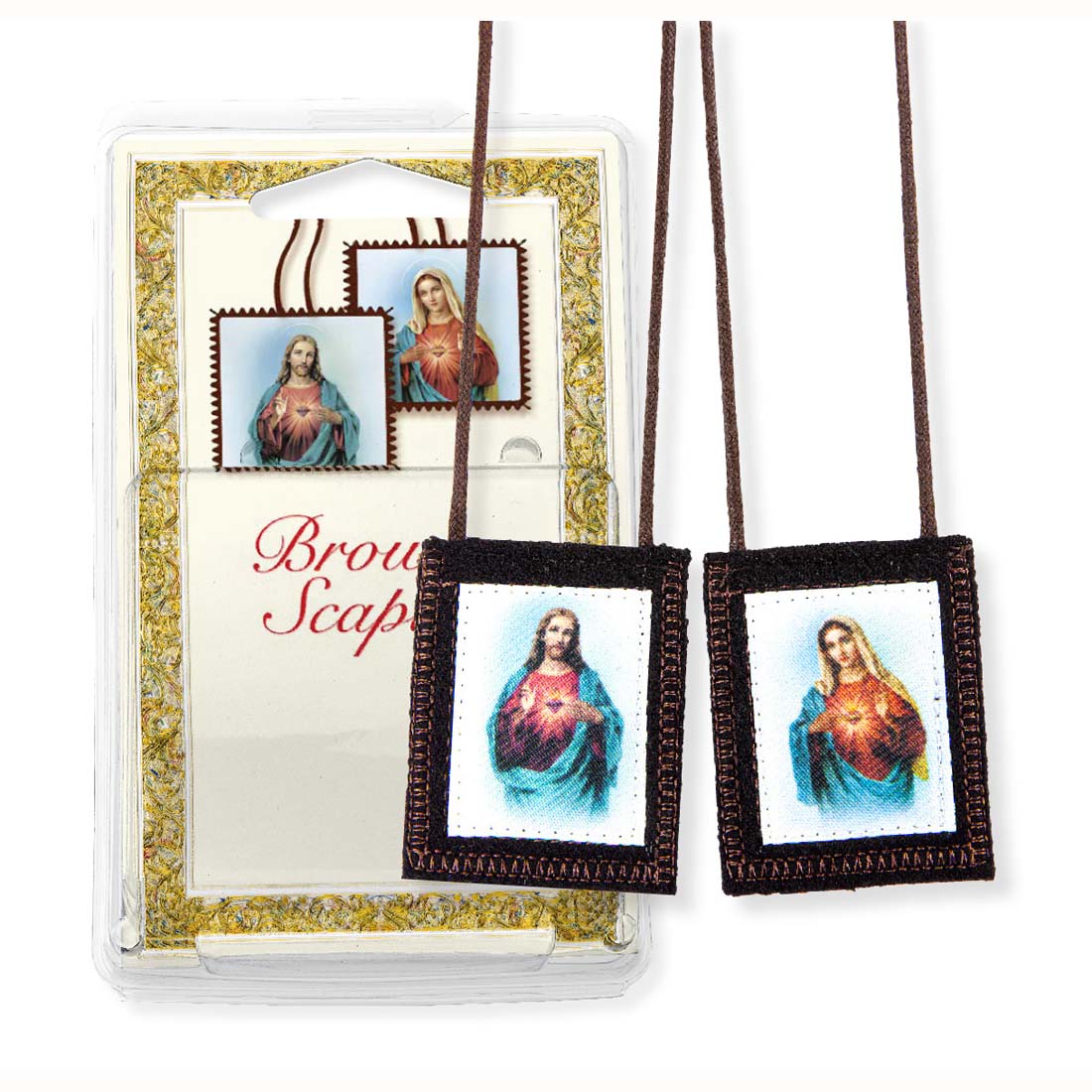 Deluxe Wool Blend Sacred Hearts Brown Scapular 1514-191X