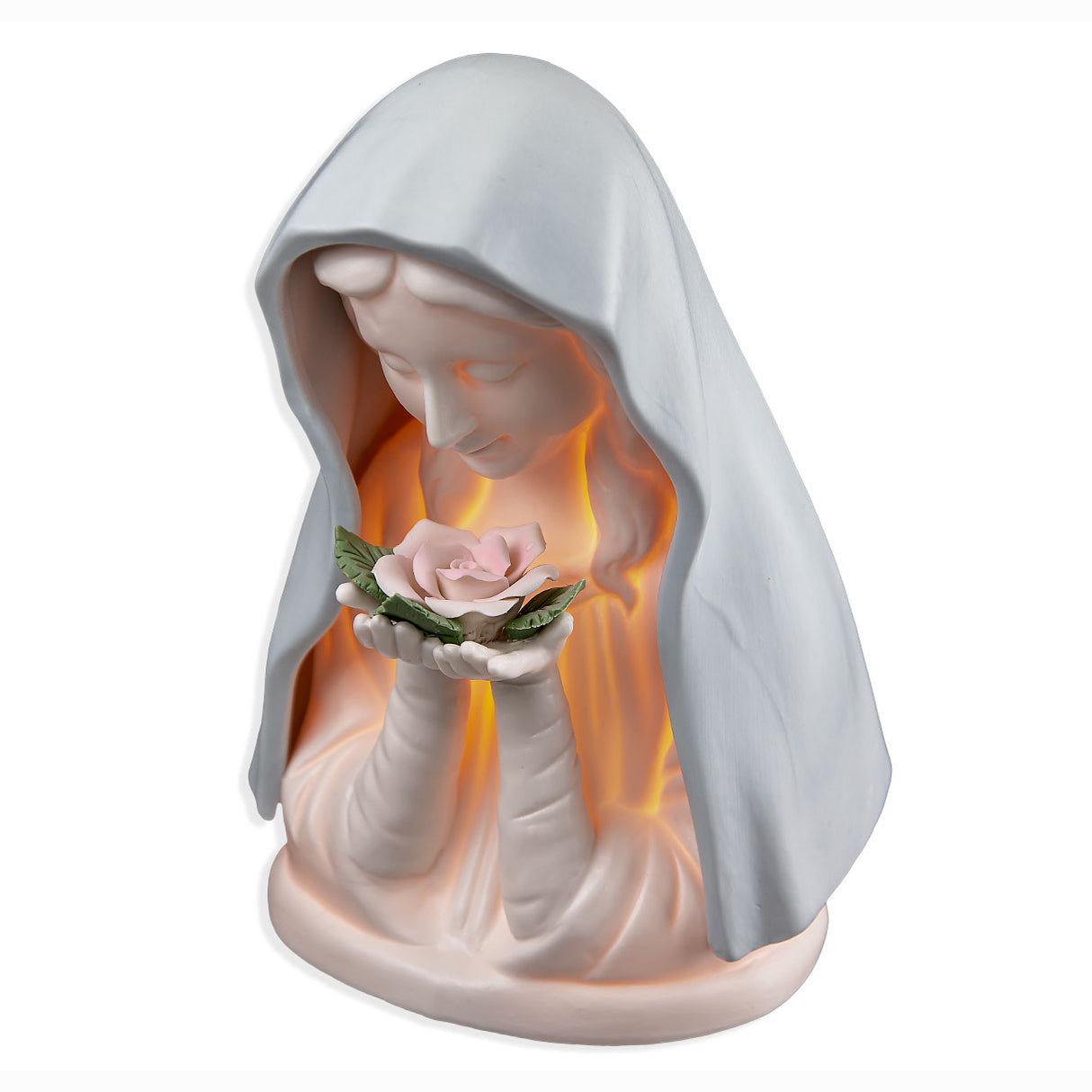 Porcelain Bisque Mary with Rose in Blue Veil Nightlight 1810