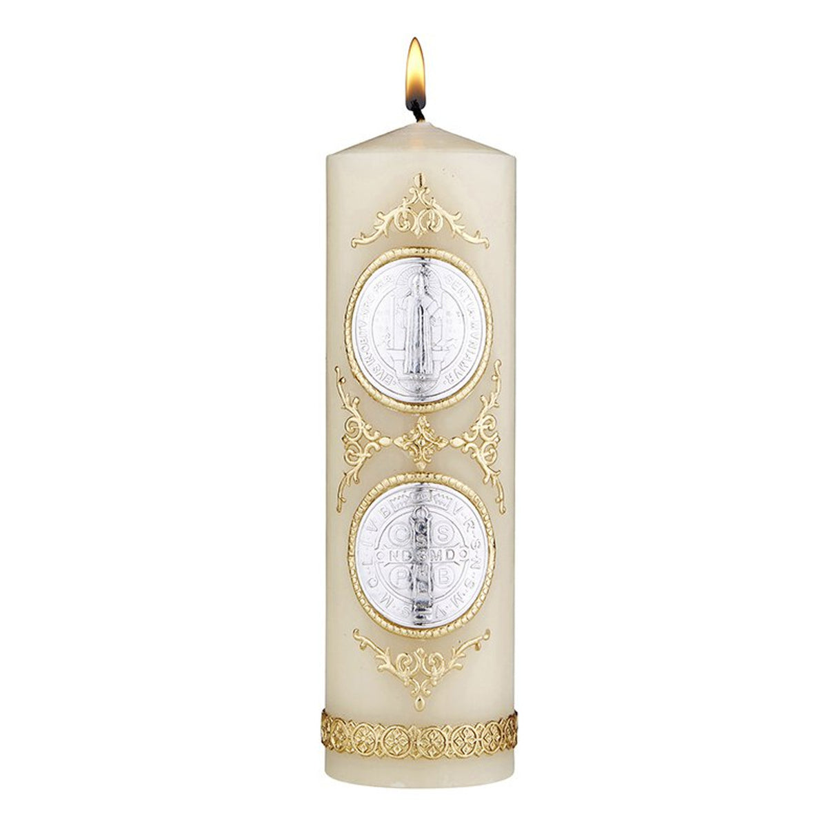 St Benedict Silver & Gold Cirios Candle F4117