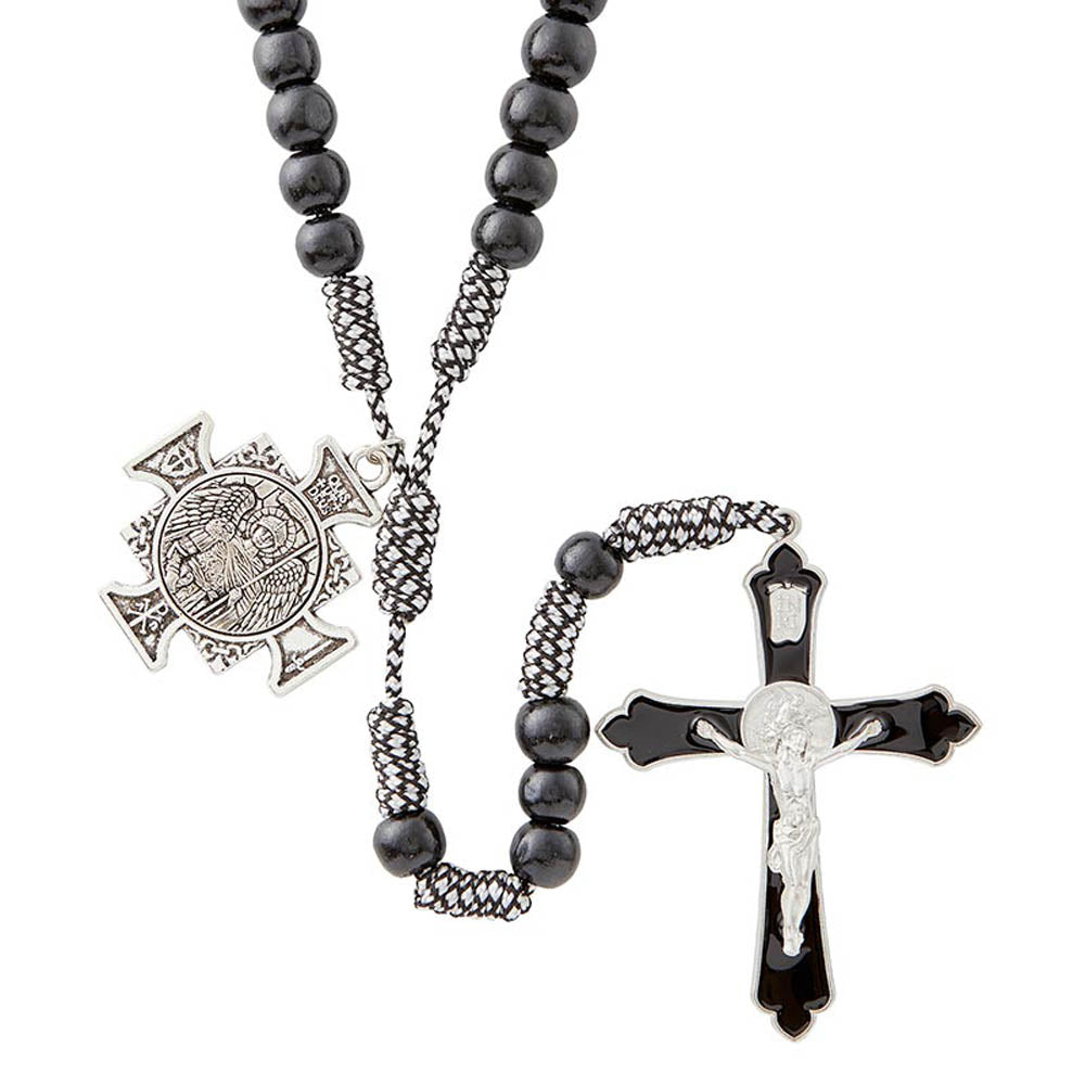 Black St Michael Wood & Paracord Rosary