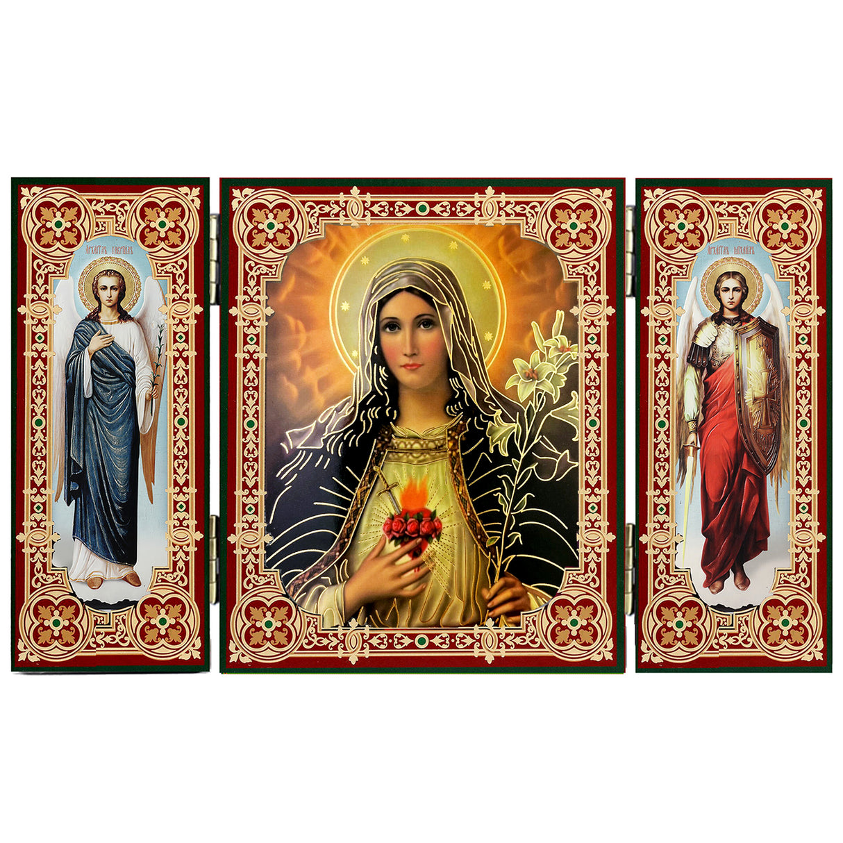 Immaculate Heart of Mary & Angels Icon Triptych