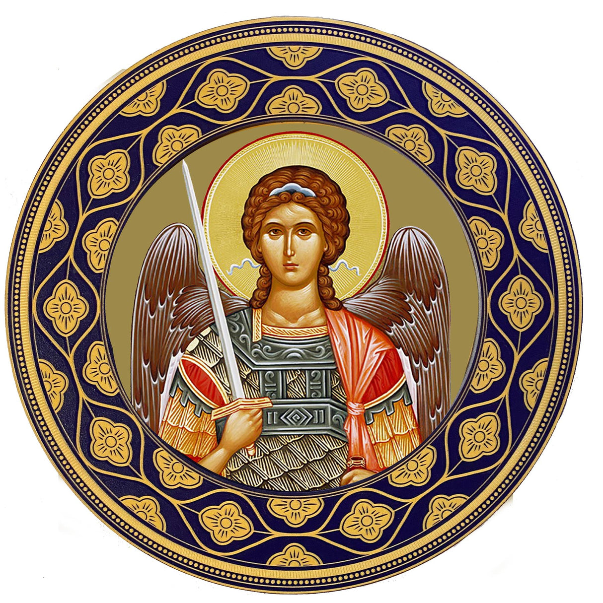 7.75" Round St Michael Icon with Gold Foil J-8