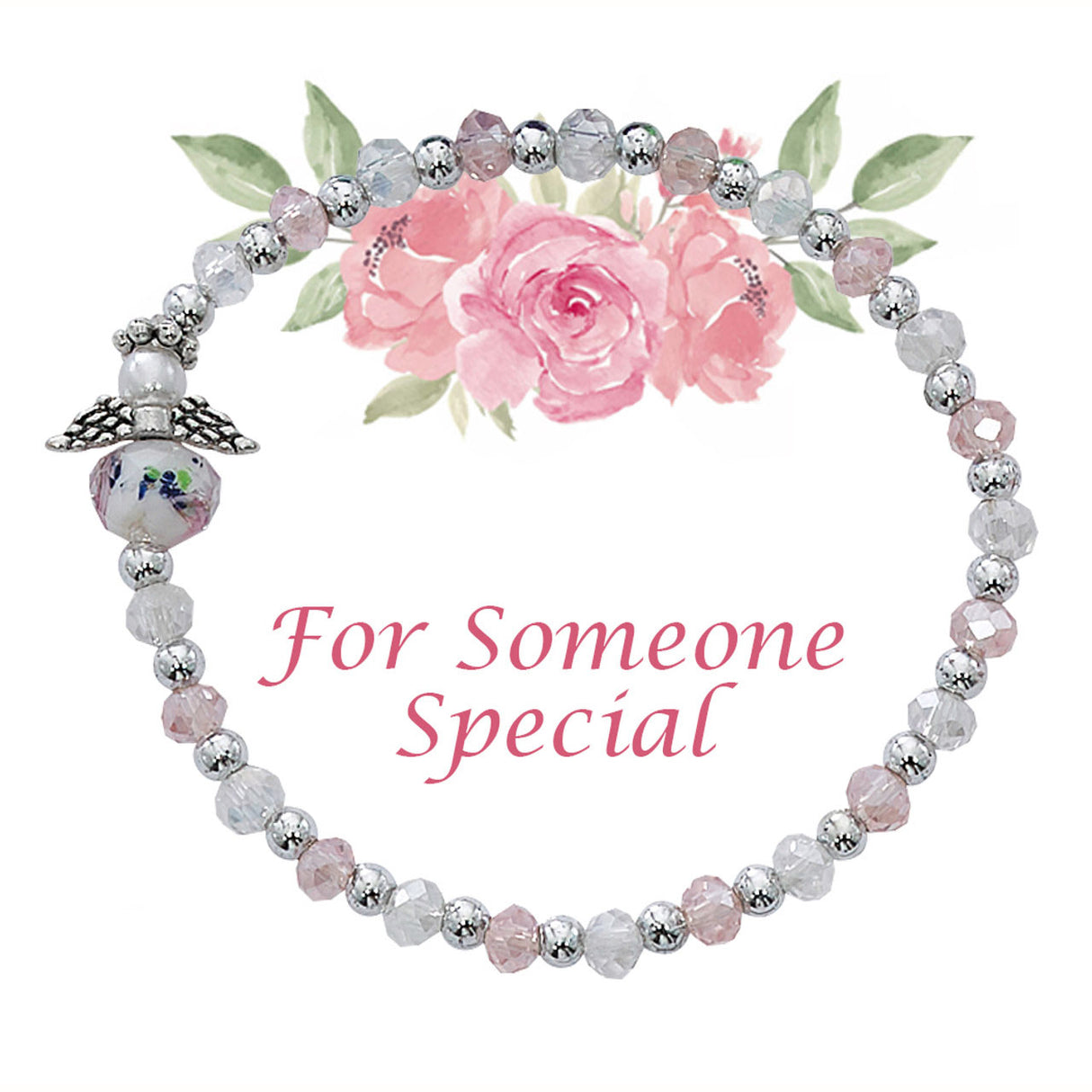Angel Stretch Bracelet for Girls with Pink & Crystal Beads BR862