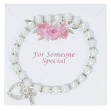 White Pearl Stretch Bracelet with Crystal Charms BR171C