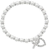 White Pearl Stretch Bracelet with Crystal Charms BR171C