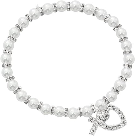 White Pearl Stretch Bracelet with Crystal Charms BR171C