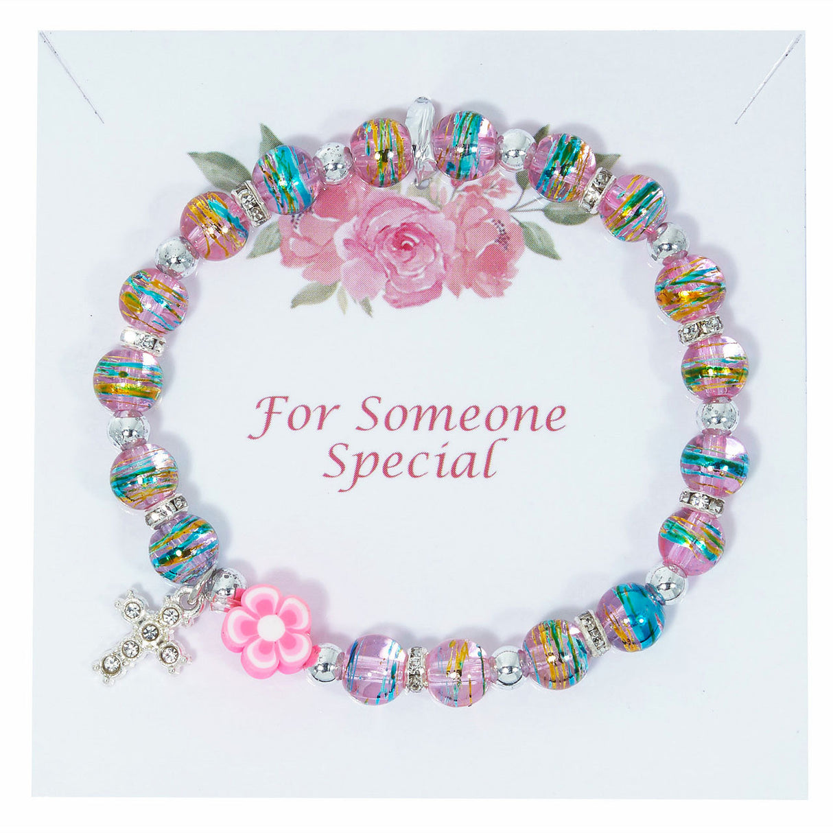 Multi-Color Pink Bead Stretch Bracelet B1137C