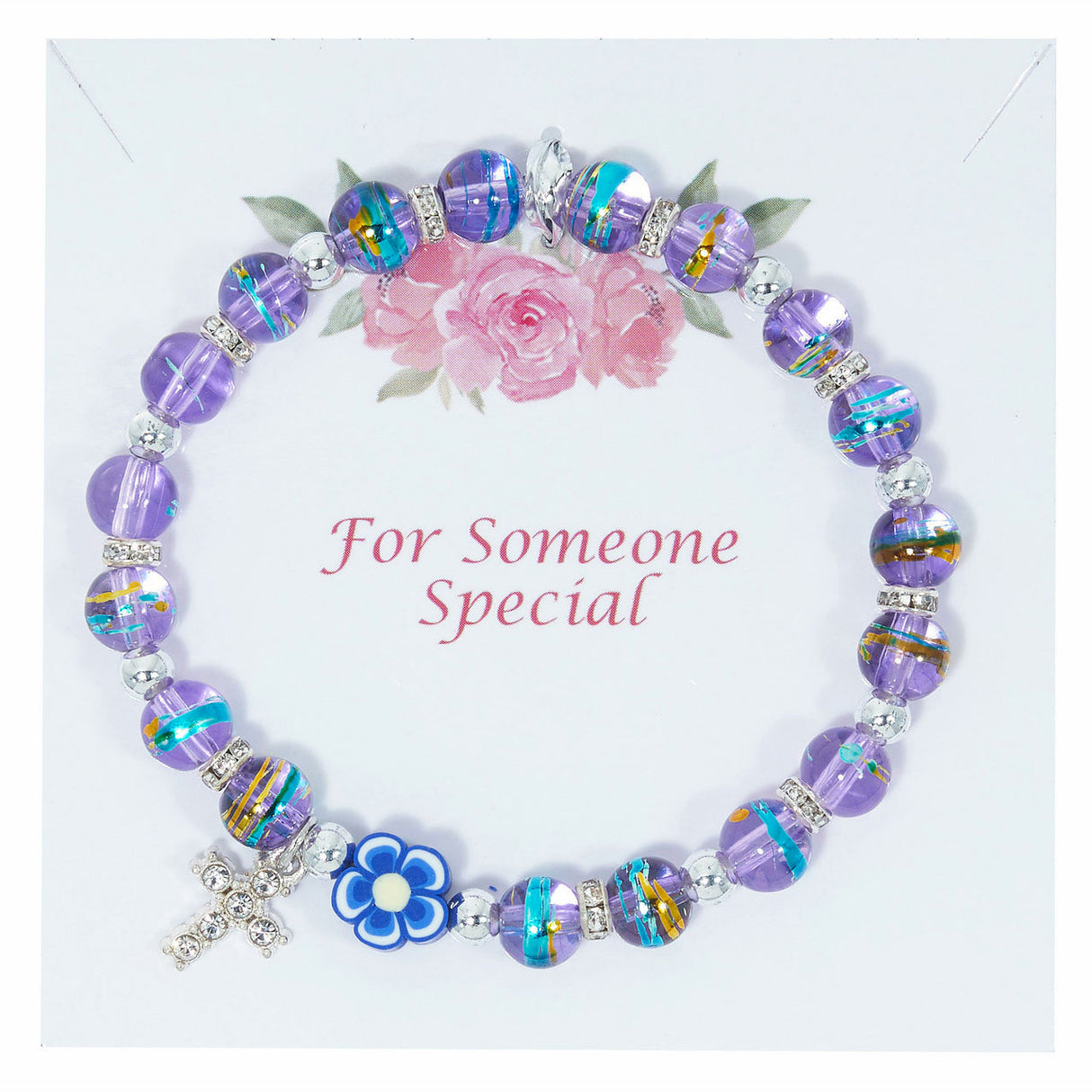 Multi-Color Purple Bead Stretch Bracelet B1136C