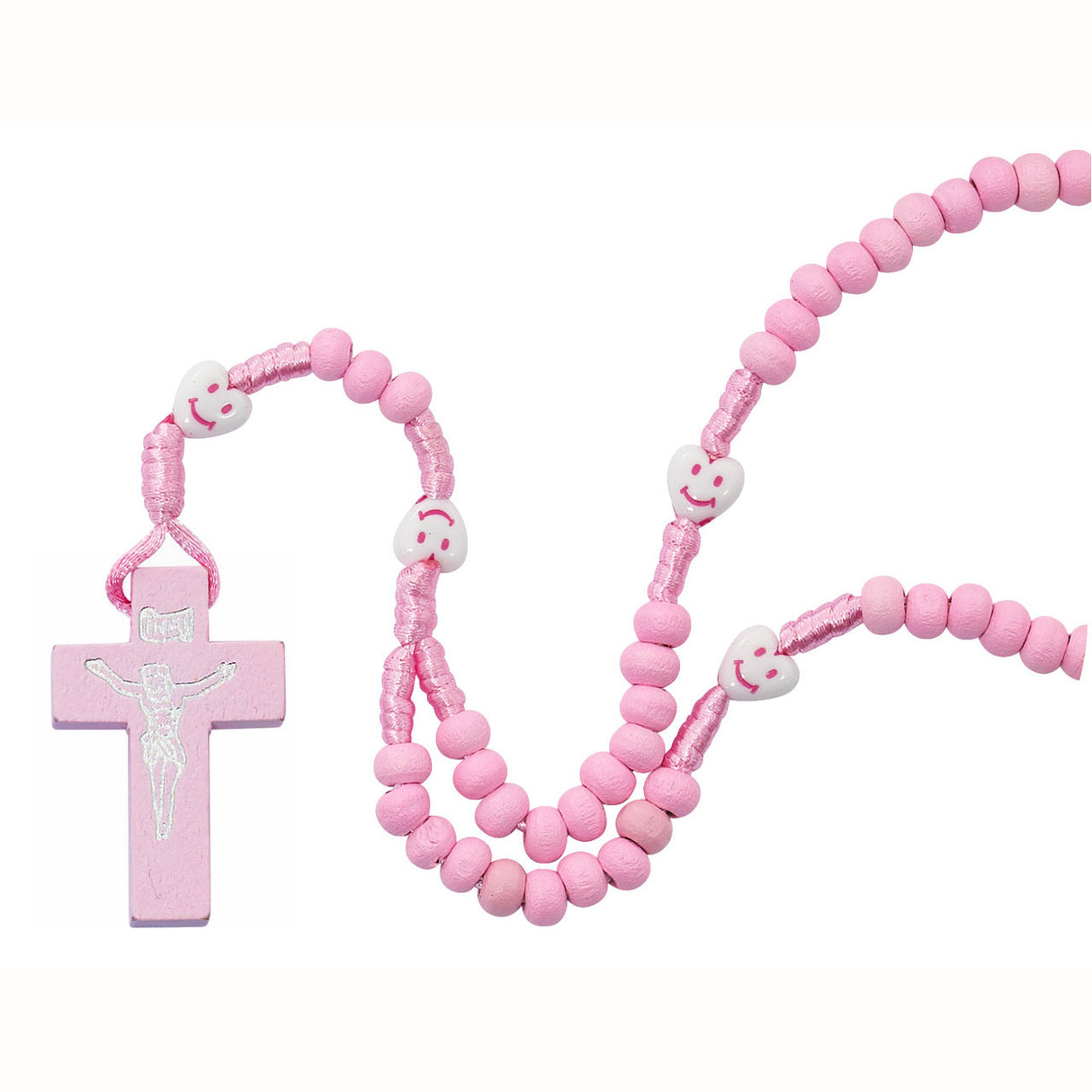 Kids Pink Wood Cord Rosary P564R