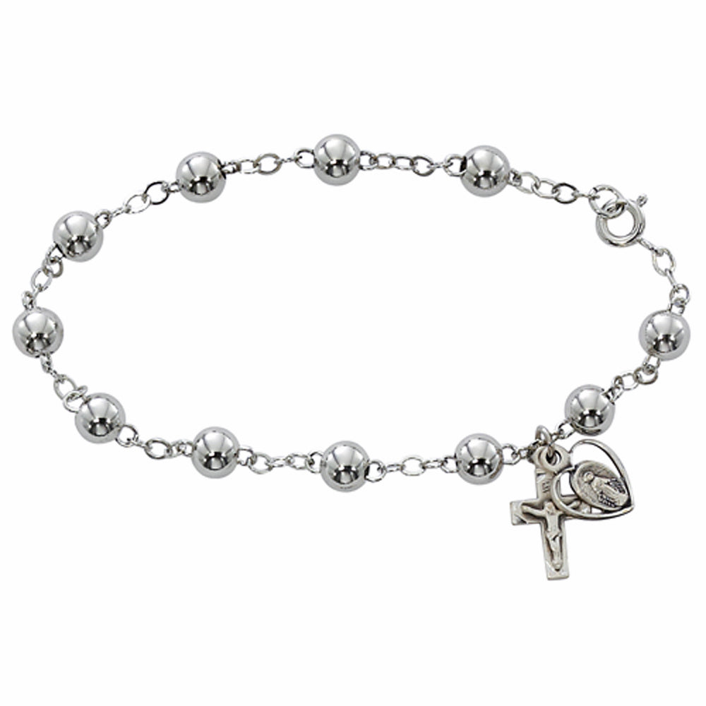 All Sterling Silver Rosary Bracelet for Adults   914L