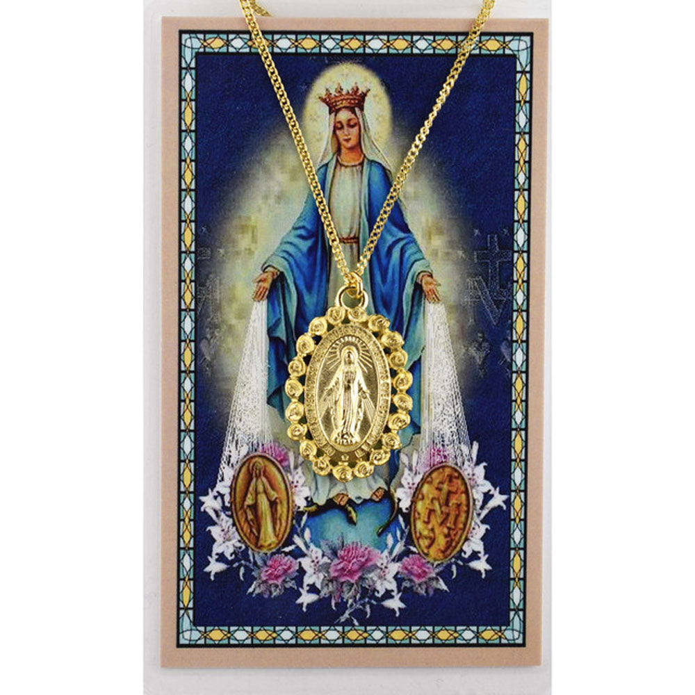 Spanish Miraculous Medal Pendant & Holy Card PSH502