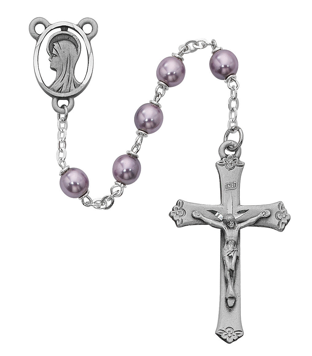 7mm Violet Pearlized Glass Rosary 417SF