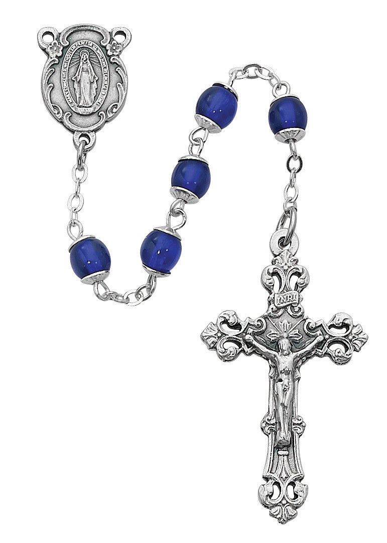 6mm Dark Blue Glass Capped Rosary 263SF