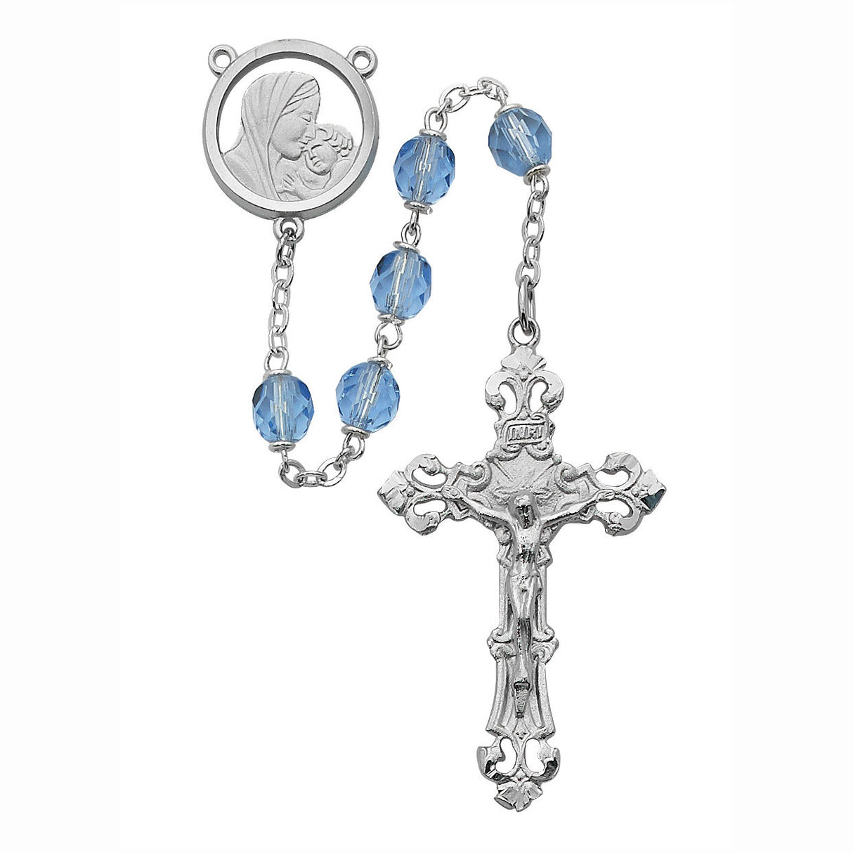 7mm Faceted Sapphire Glass Rosary 596RF
