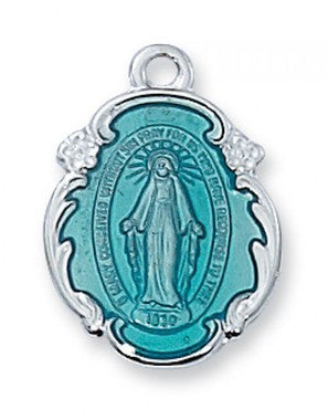 Miraculous Medal with Blue Enamel on Sterling Silver  L1821ME