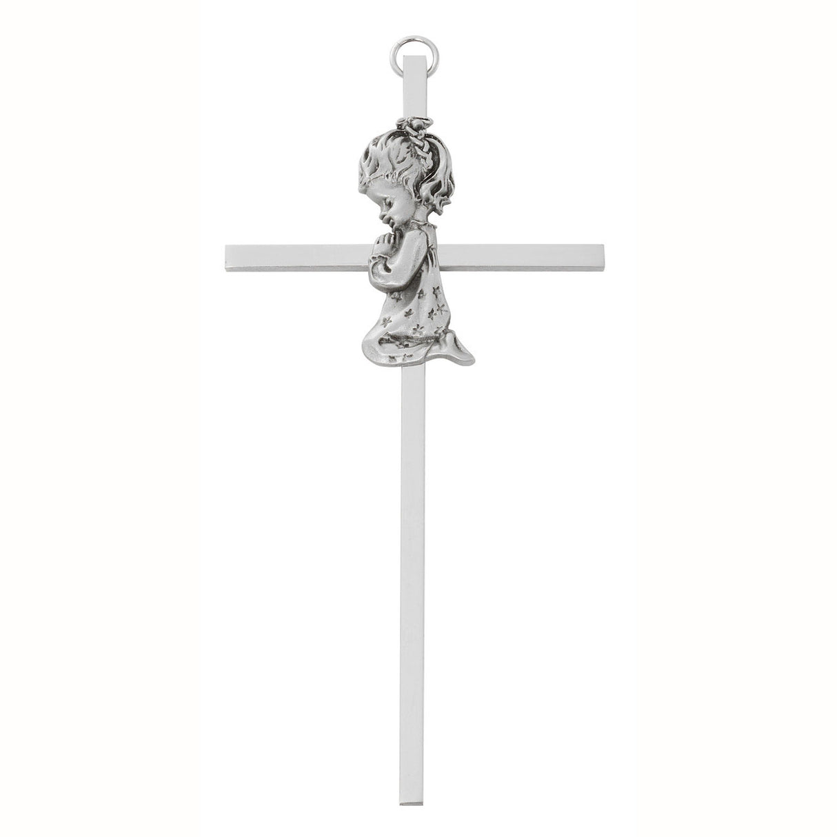 6 inch Pewter & Silver FInish Girl in Prayer Cross 73-68