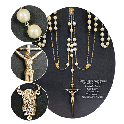 10mm Gold and Pearl Lasso Rosary