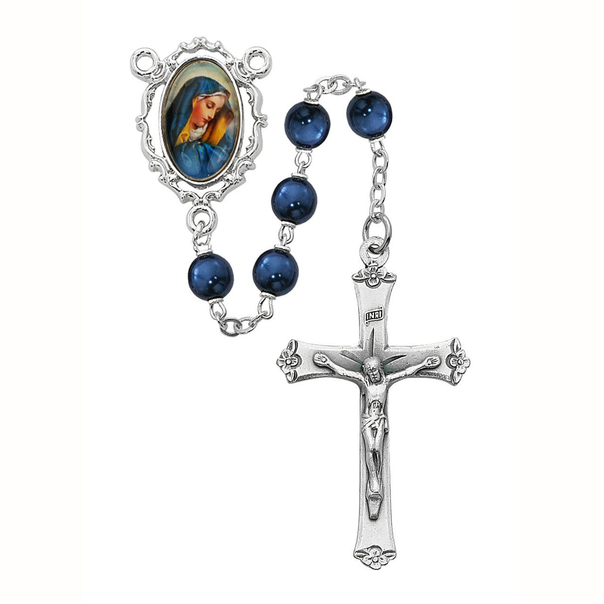 Our Lady of Sorrows Blue Pearl Photo Center Rosary R921F