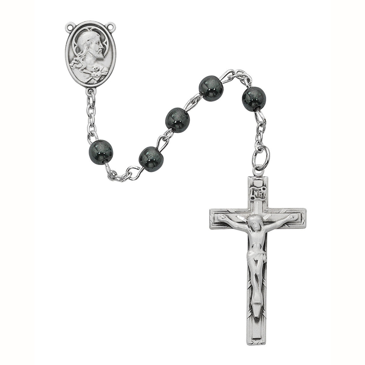 Genuine Hematite Rosary with Pewter Center & Crucifix R936F