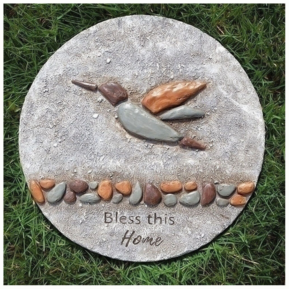 Bless This Home - Pebble Hummingbird Garden Stepping Stone
