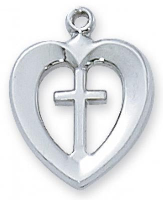 Cross in Heart Necklace with Sterling Silver Pendant  L419