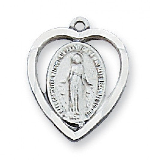 Sterling Miraculous Medal in Heart  L426MI