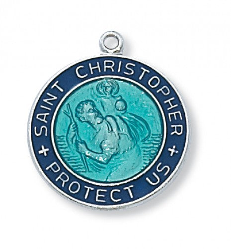 Saint Christopher Sterling Blue Enameled Medal  L2014