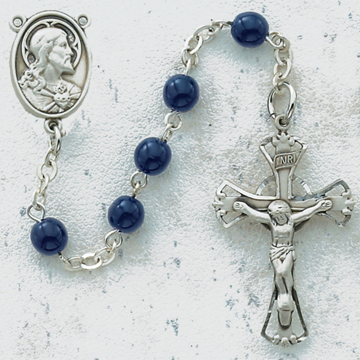 7mm Deep Bue Glass Bead Rosary for Men R38DG