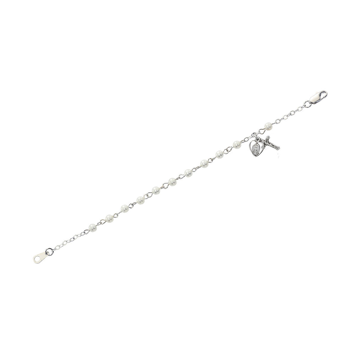 Deluxe 3mm Pearl Bead Rosary Bracelet for Youth BR79WM