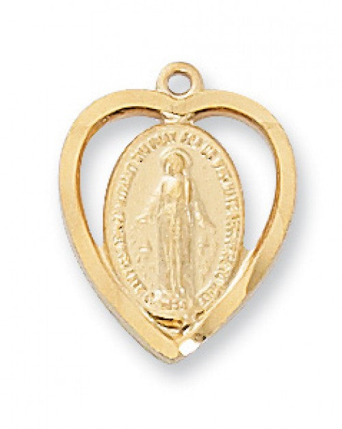 Heart Shaped Miraculous Medal - Gold over Sterling  J426MI