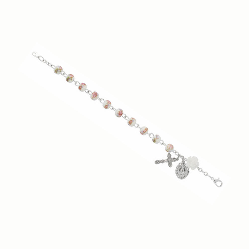 Youth White Floral Rosary Bracelet B212W