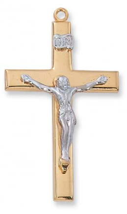 Tu-tone Crucifix on 24 inch matching Chain  J7021