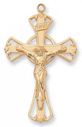 Flare End Gold over Sterling Crucifix  J8030