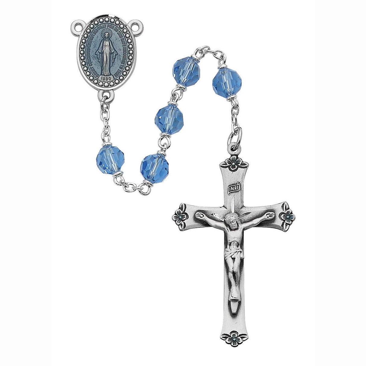 7mm Light Blue Tincut Bead Rosary R401DF