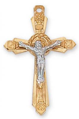 Tu-tone Crucifix on 18 inch matching Chain  JT8061