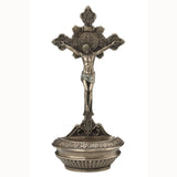 Self Standing St Benedict Crucifix Holy Water Font in Cold-cast Bronze