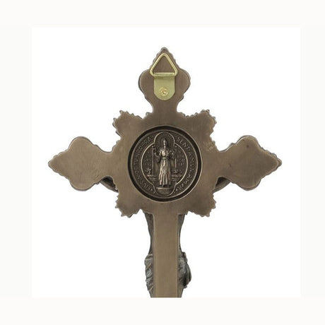 Self Standing St Benedict Crucifix Holy Water Font in Cold-cast Bronze