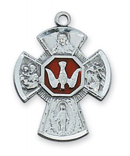 Sterling Silver 4-Way Medal with Red Dove   LMG5ES