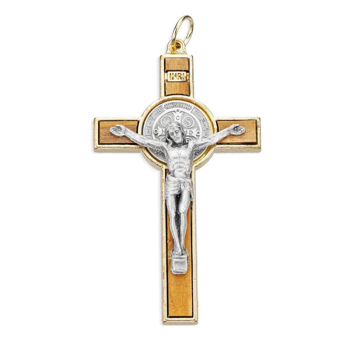 3 inch St. Benedict Crucifix with Olive Wood Inserts 22272G