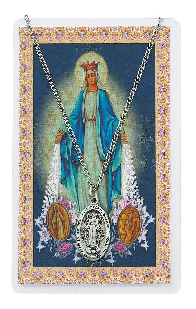 Pewter Miraculous Medal Pendant and Prayer Card Set PSD500MI