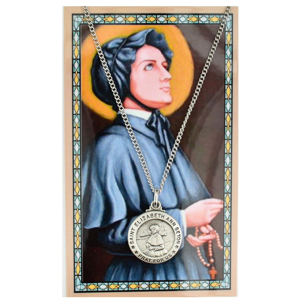 Saint Elizabeth Ann Seton Pewter Medal & Prayer Card Set   PSD600EAS