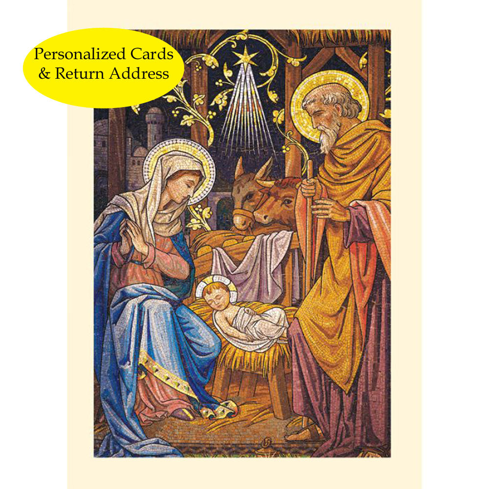 Personalized Humble Holy Family Mosaic Christmas Cards 50ct