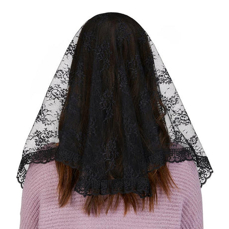 Black Long Chapel Veil with Tassels J2588
