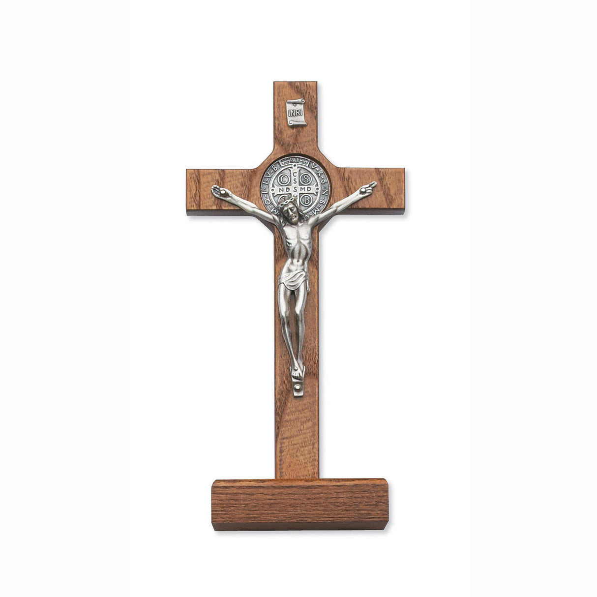 Standing Walnut St. Benedict Crucifix - 8 in