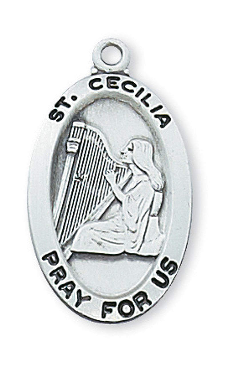 Sterling Silver Oval St Cecelia Necklace