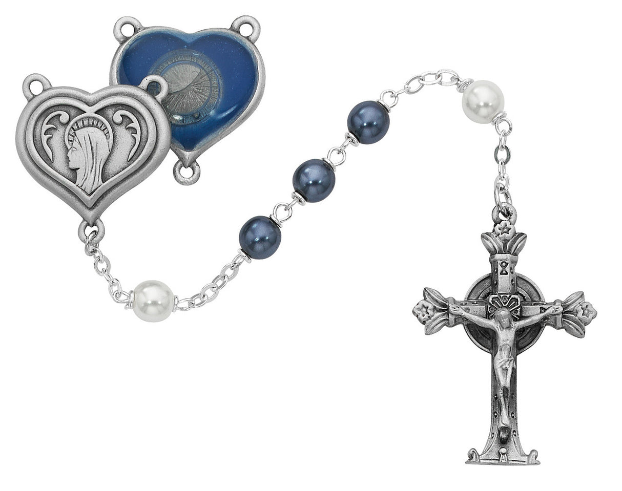 Blue Pearlized Bead Lourdes Water Rosary  no. 365D/F