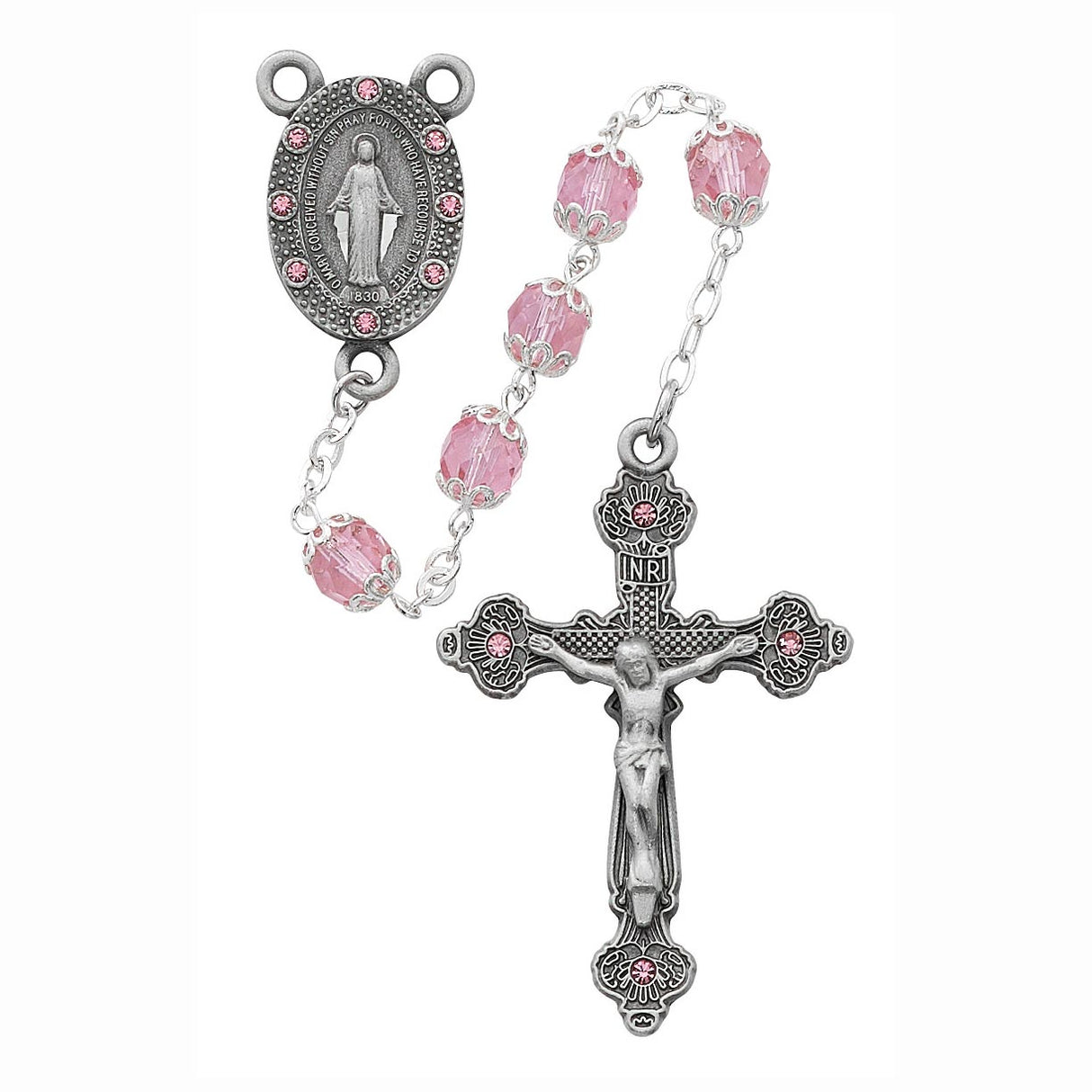 Deluxe Capped Pink Crystal Rosary with Rhinestones