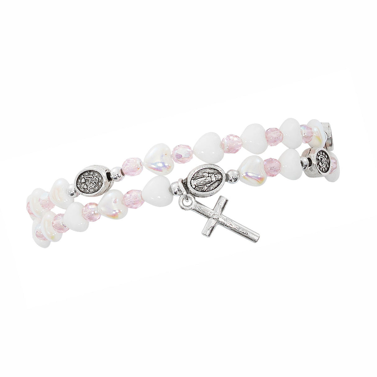 Pink & White Heart Twistable Rosary Bracelet B1053C