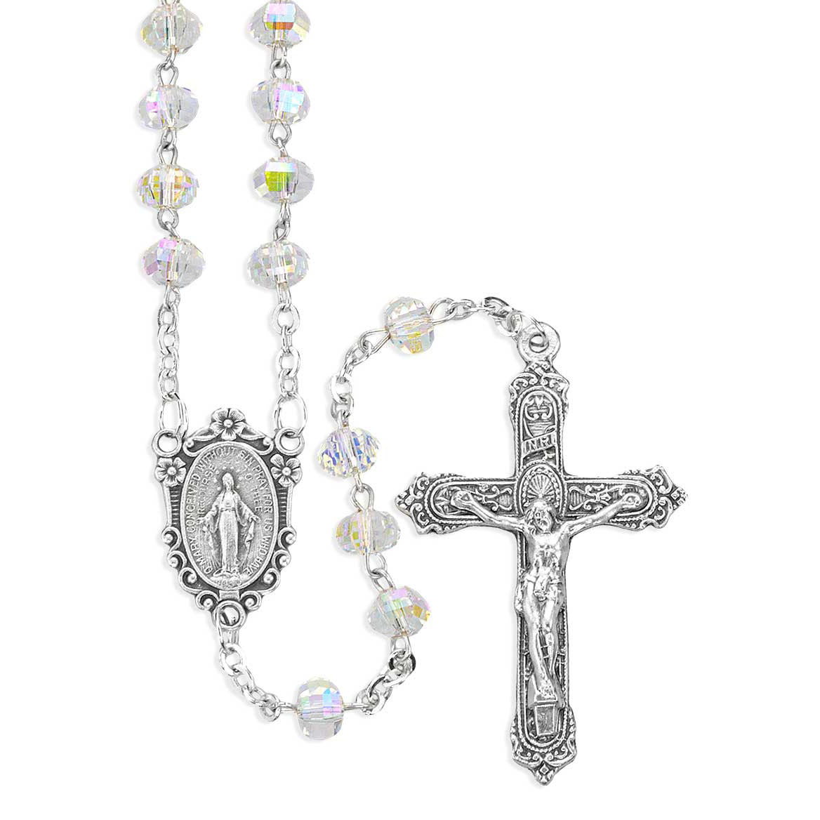 6mm Faceted Aurora Crystal Rosary 186CR