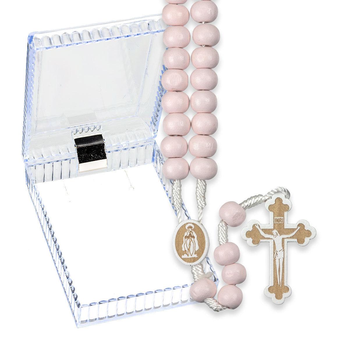 Pink Wood Bead Corded Rosary 01183PKBX